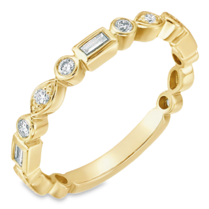 14K Yellow Gold Alternating Shape Bezel Set Diamond Band - Dallas TX | Mariloff Diamonds