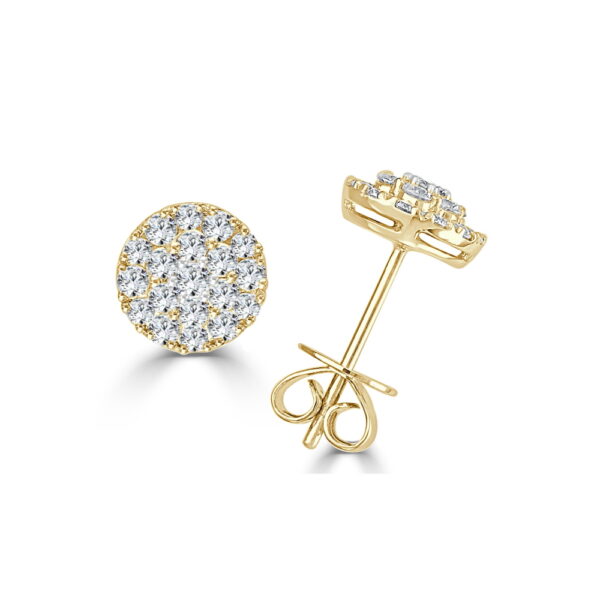 14K Yellow Gold Pave Diamond Circle Stud Earrings | Dallas TX