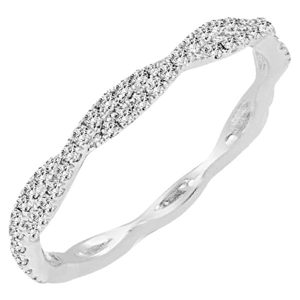 14K White Gold Petite Twisted Pave Diamond Wedding Band - Dallas TX | Mariloff Diamonds