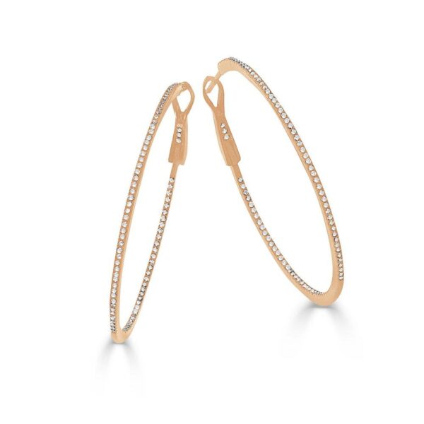 14K Rose Gold 1 3/4 Inch Whisper Thin Diamond Hoop Earrings - Dallas TX