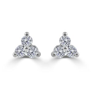 14K White Gold Three-Stone Diamond Studs - Mariloff Diamonds
