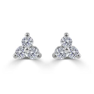 14K White Gold Three-Stone Diamond Studs - Mariloff Diamonds
