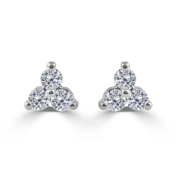 14K White Gold Three-Stone Diamond Studs - Mariloff Diamonds