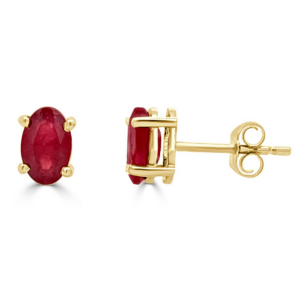 14K Yellow Gold Friction-Backed Four-Prong Oval Cut Ruby Stud Earrings - Dallas TX