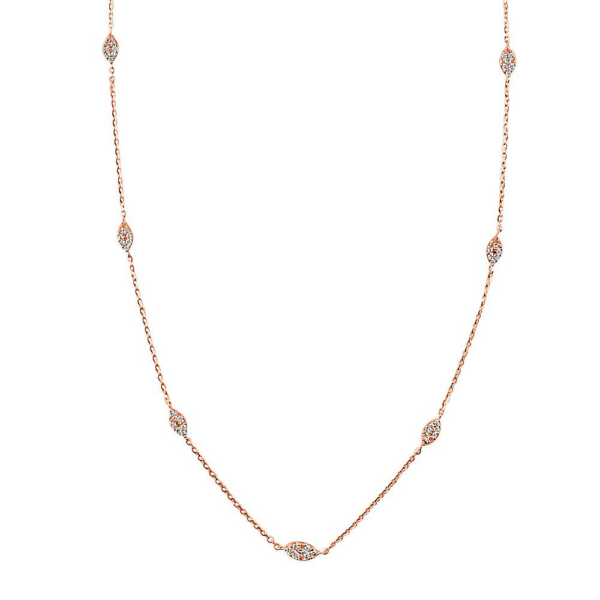 14K Rose Gold 0.32ctw Oval Pave Diamond Station Necklace - Dallas TX