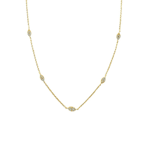 14K Yellow Gold 0.32ctw Oval Pave Diamond Station Necklace - Dallas TX