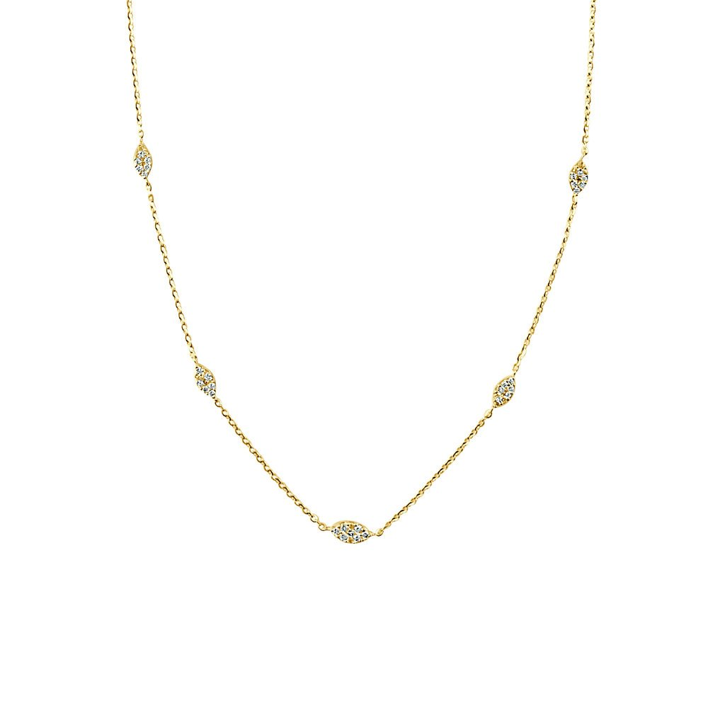 14K Gold 0.32ctw Oval Pave Diamond Station Necklace Dallas TX