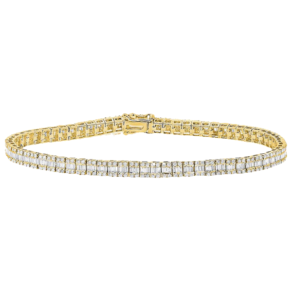 14K Yellow Gold Baguette and Round Brilliant Diamond Tennis Bracelet - Dallas TX