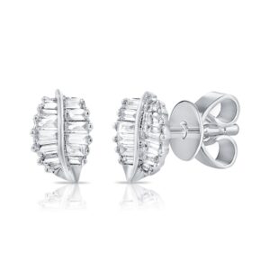 14K White Gold Baguette Diamond Leaf Studs - 14K White Gold | Dallas TX