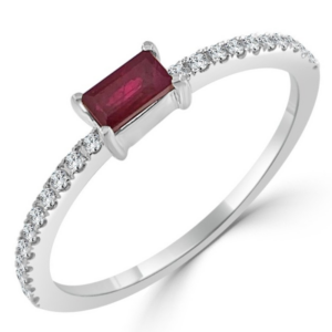 14K White Gold Baguette-Cut Ruby Diamond Accented Stackable Ring - Dallas TX