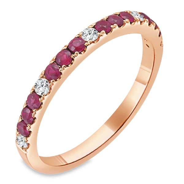 18K Rose Gold Ruby and Diamond Station Stackable Wedding Band - Dallas TX