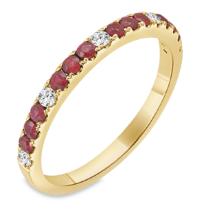 18K Yellow Gold Ruby and Diamond Station Stackable Wedding Band - Dallas TX