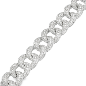 18K White Gold Large Pave Diamond Chain Link Bracelet - Dallas TX