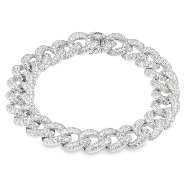 18K White Gold Large Pave Diamond Chain Link Bracelet - Dallas TX