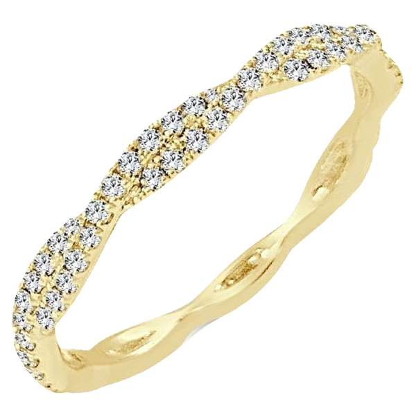 14K Yellow Gold Petite Twisted Pave Diamond Wedding Band - Dallas TX | Mariloff Diamonds