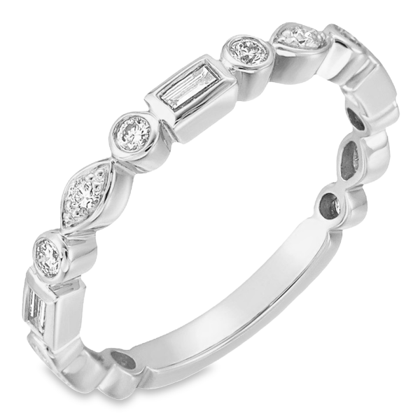 14K White Gold Alternating Shape Bezel Set Diamond Band - Dallas TX | Mariloff Diamonds