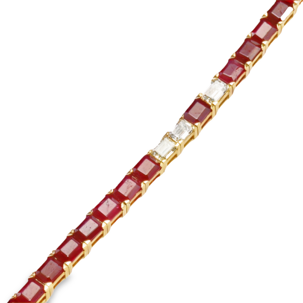 14K Yellow Gold Ruby and Diamond Accented Tennis Bracelet - Dallas TX