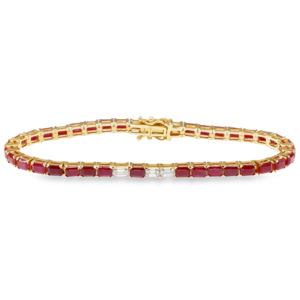 14K Yellow Gold Ruby and Diamond Accented Tennis Bracelet - Dallas TX