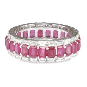 14K Gold Emerald-Cut Ruby and Baguette Diamond Eternity Ring