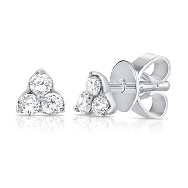 14K White Gold Dainty Three-Stone Diamond Studs - White