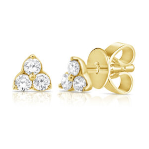 14K Yellow Gold Dainty Three-Stone Diamond Studs - Dallas TX