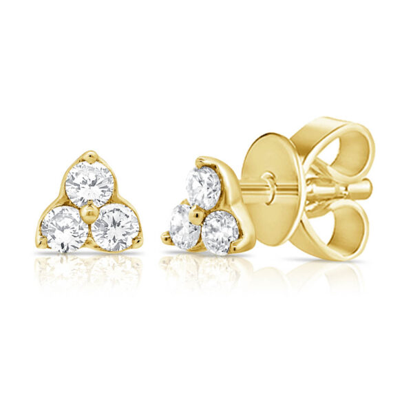 14K Yellow Gold Dainty Three-Stone Diamond Studs - Dallas TX