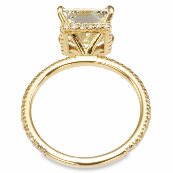 14K Yellow Gold 4-Prong Hidden Halo Cushion Engagement Ring Mounting - Mariloff Diamonds