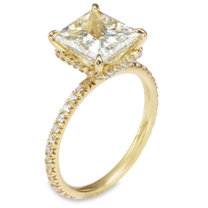 14K Yellow Gold 4-Prong Hidden Halo Cushion Engagement Ring Mounting - Dallas TX