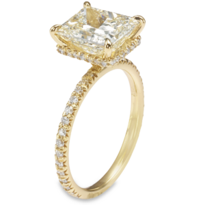 14K Yellow Gold 4-Prong Hidden Halo Cushion Engagement Ring Mounting - Dallas TX