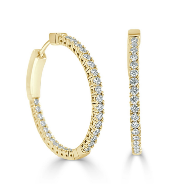 14K Yellow Gold 1" In-and-Out Round Diamond Hoop Earrings - Dallas TX