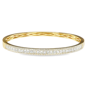 18K Yellow Gold Princess Cut and Round Diamond Bangle Bracelet - Dallas TX