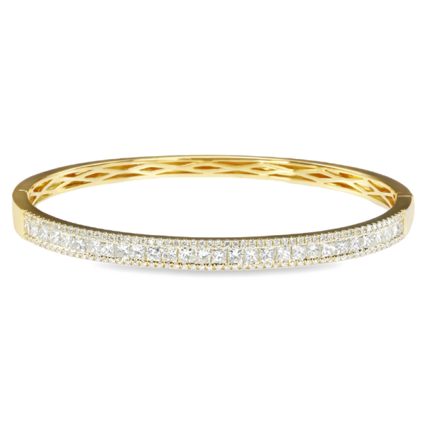 18K Yellow Gold Princess Cut and Round Diamond Bangle Bracelet - Dallas TX