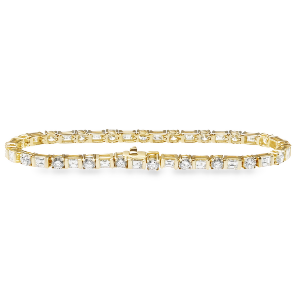 18K Yellow Gold Asscher and Round Brilliant Cut Diamond Tennis Bracelet - Dallas TX