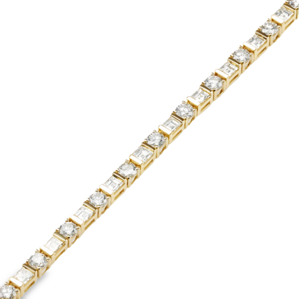 18K Yellow Gold Asscher and Round Brilliant Cut Diamond Tennis Bracelet - Dallas TX