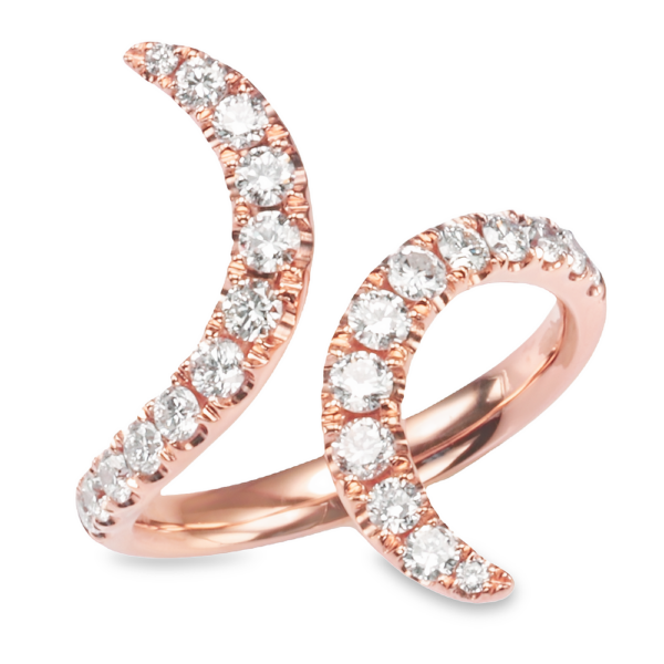 18K Rose Gold Open Swooping Bypass Diamond Fashion Ring - Dallas TX