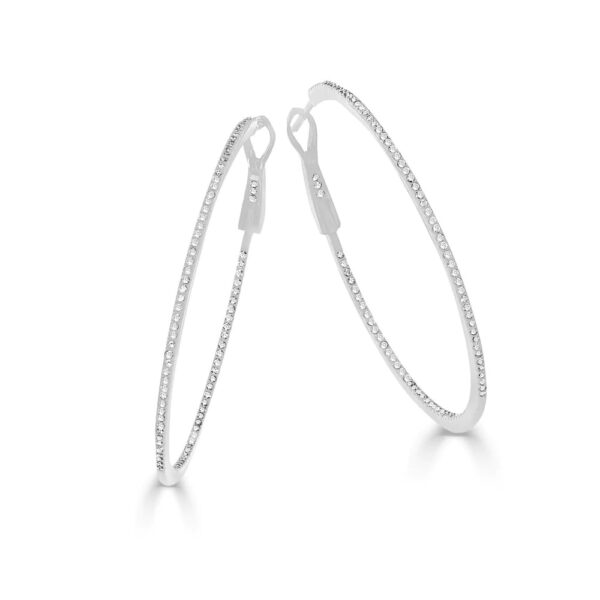 14K White Gold 1 3/4 Inch Whisper Thin Diamond Hoop Earrings - Dallas TX