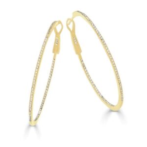 14K Yellow Gold 1 3/4 Inch Whisper Thin Diamond Hoop Earrings - Dallas TX