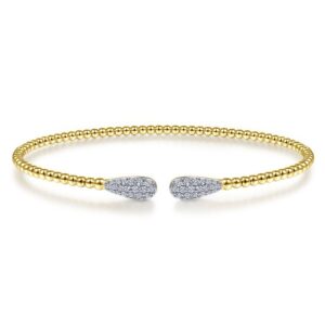 14K Yellow Gold Flexible Beaded Pave Diamond Teardrop Bangle Bracelet - Dallas TX