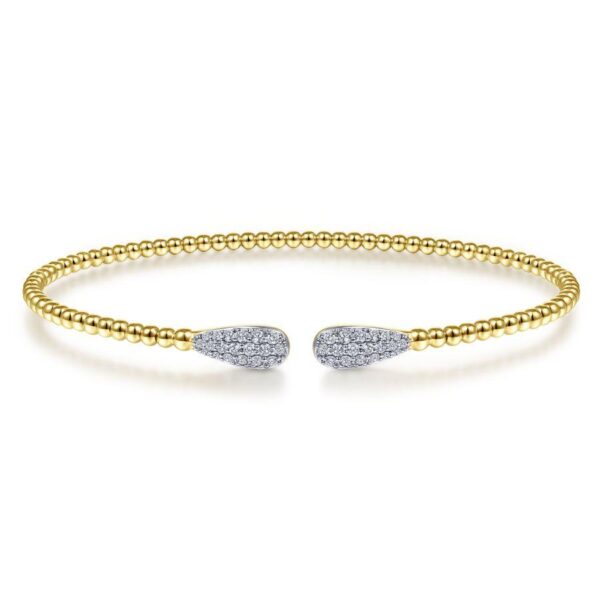 14K Yellow Gold Flexible Beaded Pave Diamond Teardrop Bangle Bracelet in Dallas TX at Mariloff Diamonds & Fine Jewelry