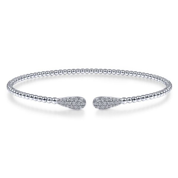 14K White Gold Flexible Beaded Pave Diamond Teardrop Bangle Bracelet - Dallas TX