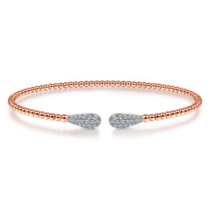 14K Rose Gold Flexible Beaded Pave Diamond Teardrop Bangle Bracelet - Dallas TX