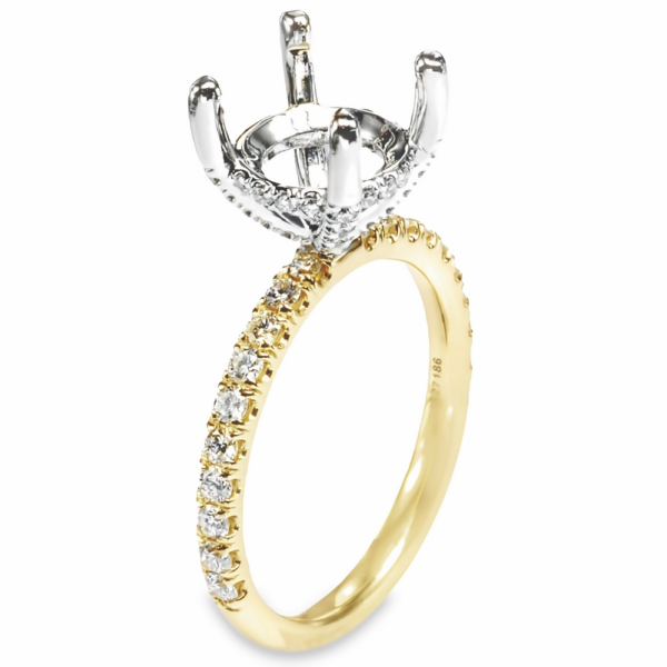 14K Gold 4-Prong Diamond Accented Basket Classic Engagement Ring - Mariloff Diamonds Dallas TX