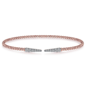 14K Rose Gold Flexible Beaded Pave Diamond Spike Bangle - Dallas TX