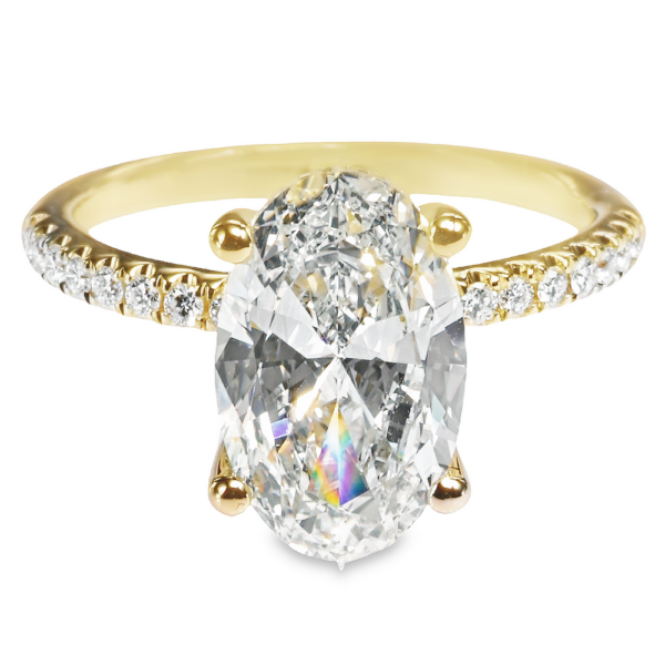 14K Yellow Gold 4-Prong Open-Basket 0.15ctw Diamond Oval Engagement Ring - Dallas TX - Mariloff Diamonds & Fine Jewelry