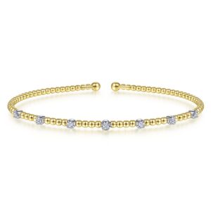 14K Yellow Gold Bujukan Bead and Diamond Station Bangle Bracelet - Dallas TX
