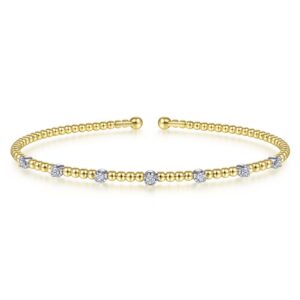 14K Yellow Gold Bujukan Bead and Diamond Station Bangle Bracelet - Dallas TX