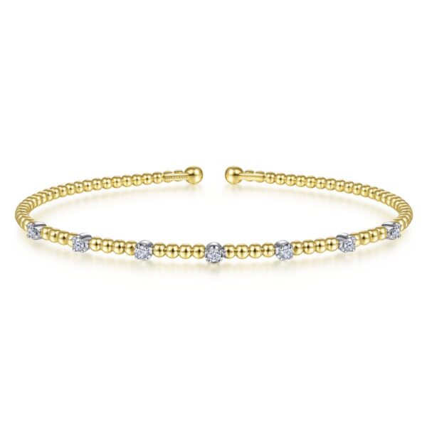 14K Yellow Gold Bujukan Bead and Diamond Station Bangle Bracelet - Dallas TX