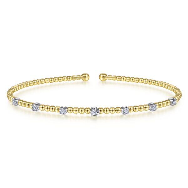 14K Yellow Gold Bujukan Bead and Diamond Station Bangle Bracelet - Dallas TX