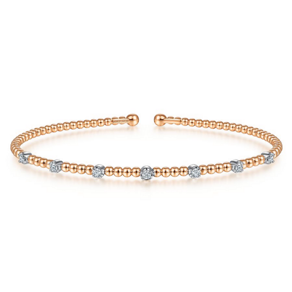 14K Rose Gold Bujukan Bead and Diamond Station Bangle Bracelet - Dallas TX