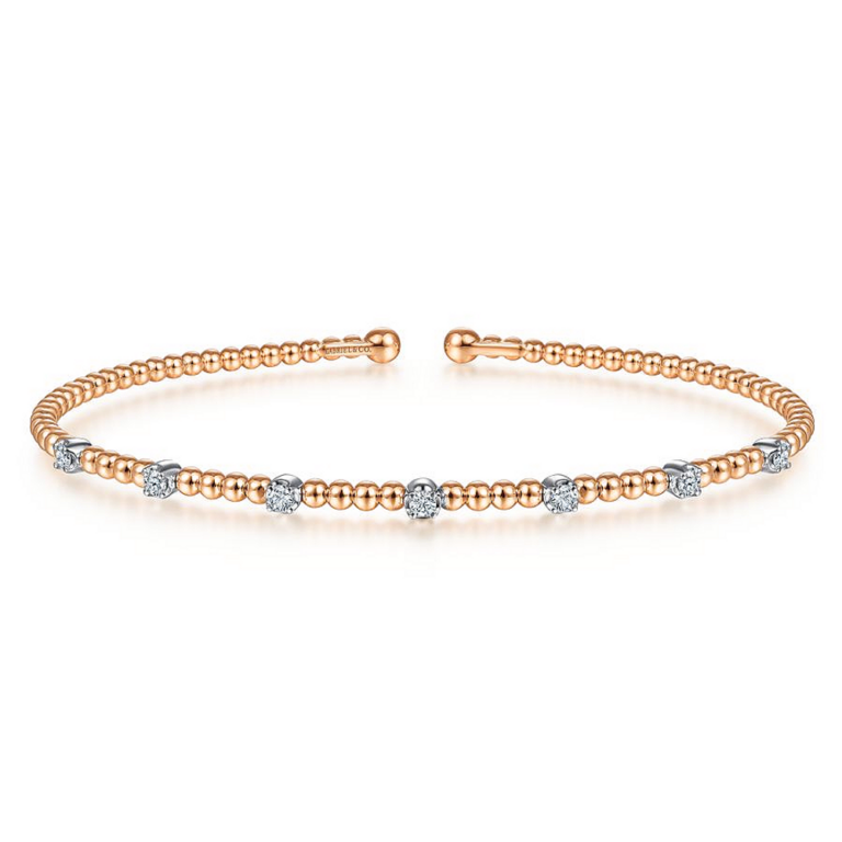 14K Rose Gold Bujukan Bead and Diamond Station Bangle Bracelet - Dallas TX